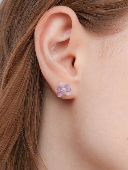 Purple Orchid Stud Earrings S925 Silver Rhodium (1) – Mondays Made Flower & Birthstone Jewelry Singapore