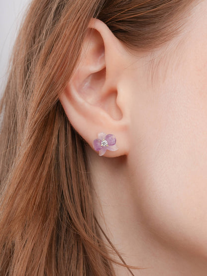 Purple Orchid Stud Earrings 18K Gold (2) – Mondays Made Flower & Birthstone Jewelry Singapore