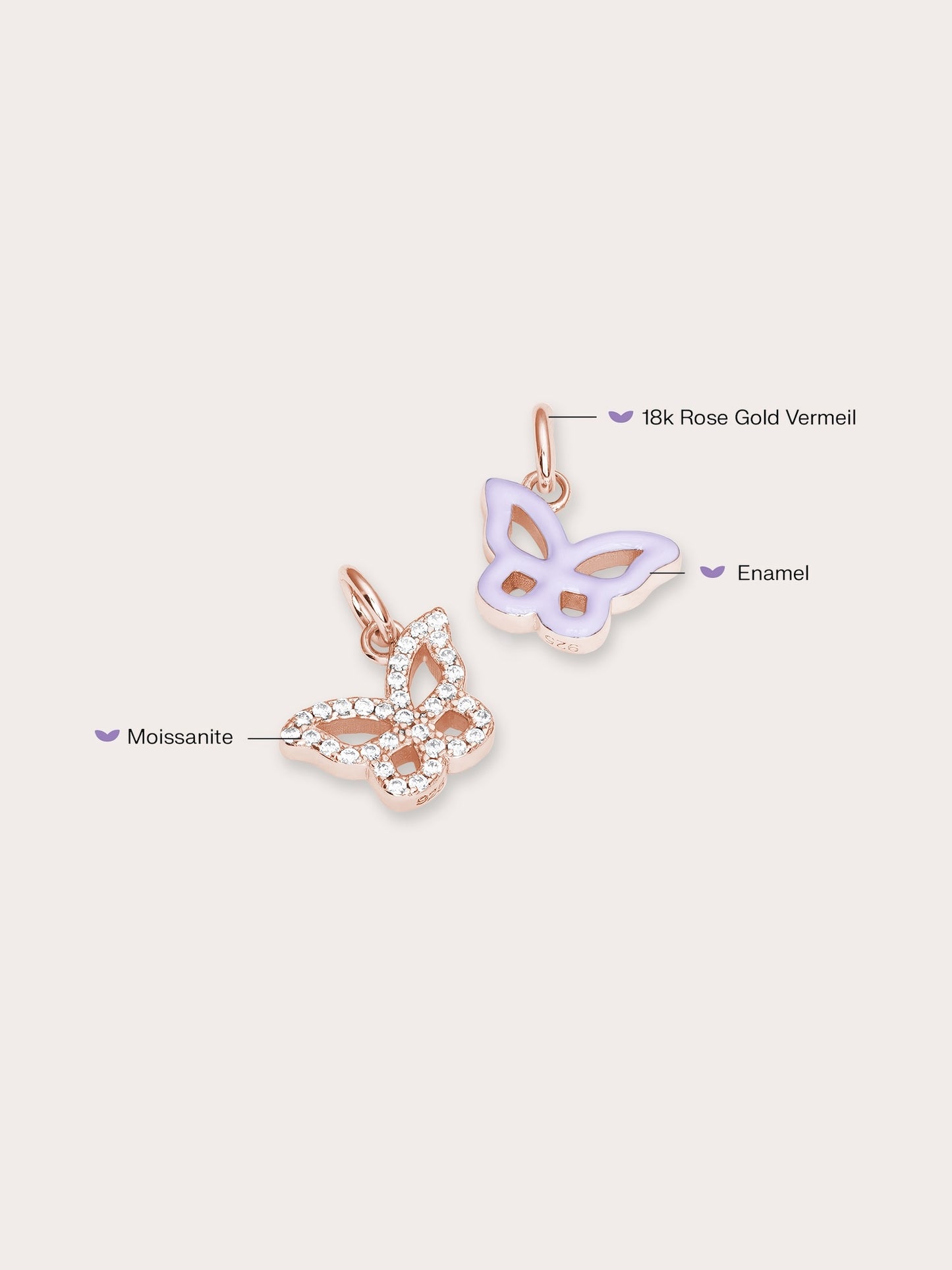 Purple Butterfly Charm - Reversible Enamel Moissanite