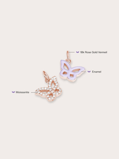 Purple Butterfly Charm Reversible Enamel Moissanite 18K Rose Gold (5) – Mondays Made Flower & Birthstone Jewelry Singapore