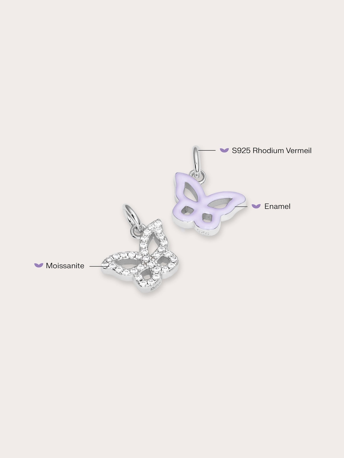 Purple Butterfly Charm - Reversible Enamel Moissanite