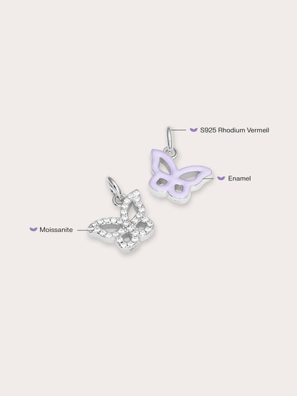 Purple Butterfly Charm Reversible Enamel Moissanite S925 Silver Rhodium (5) – Mondays Made Flower & Birthstone Jewelry Singapore