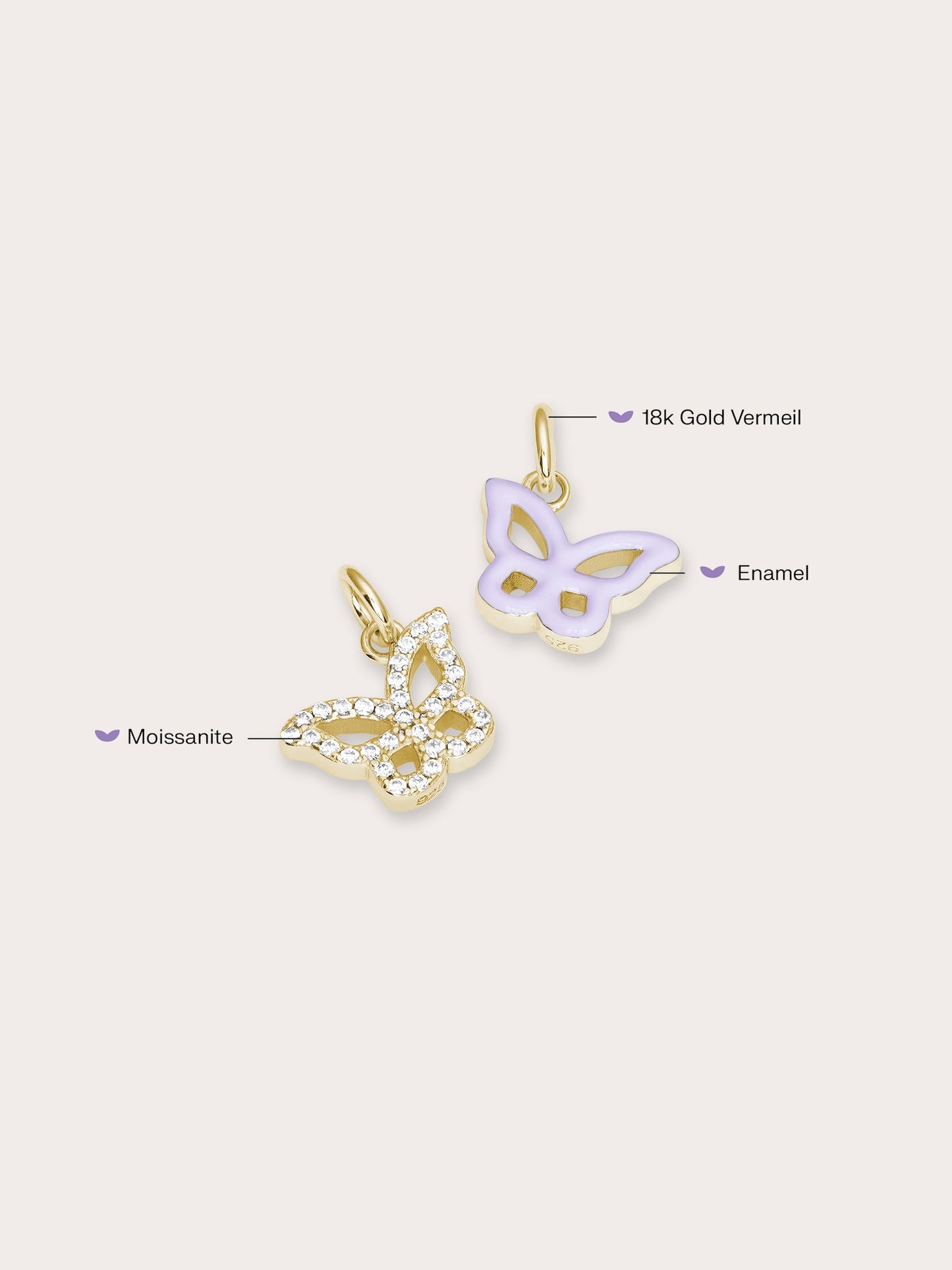 Purple Butterfly Charm - Reversible Enamel Moissanite