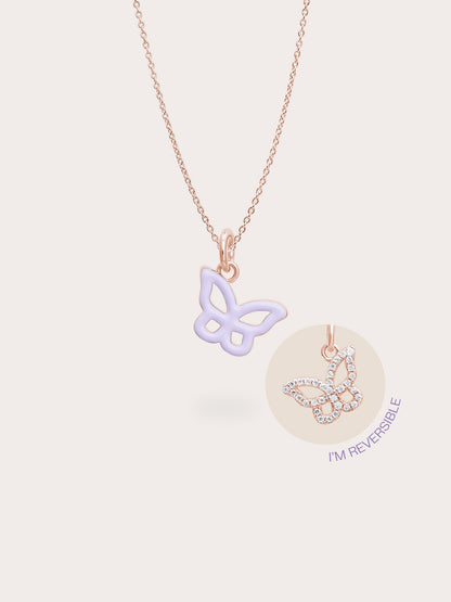 Purple Butterfly Necklace Reversible Enamel Moissanite 18K Rose Gold (5) – Mondays Made Flower & Birthstone Jewelry Singapore