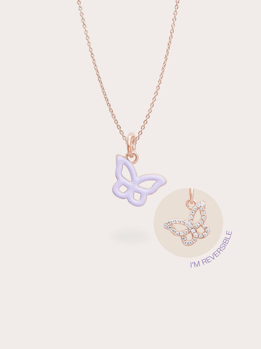 Purple Butterfly Necklace Reversible Enamel Moissanite 18K Rose Gold (5) – Mondays Made Flower & Birthstone Jewelry Singapore