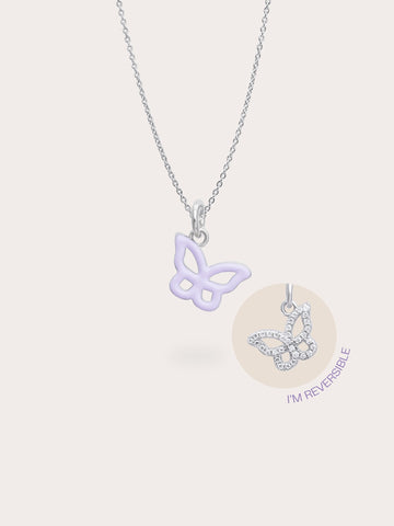 Purple Butterfly Necklace Reversible Enamel Moissanite S925 Silver Rhodium (5) – Mondays Made Flower & Birthstone Jewelry Singapore