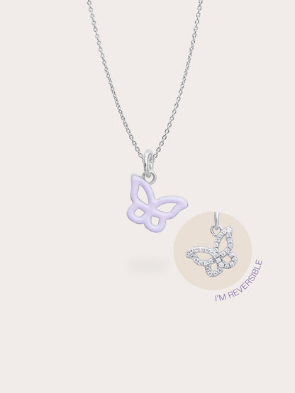 Purple Butterfly Necklace Reversible Enamel Moissanite S925 Silver Rhodium (5) – Mondays Made Flower & Birthstone Jewelry Singapore