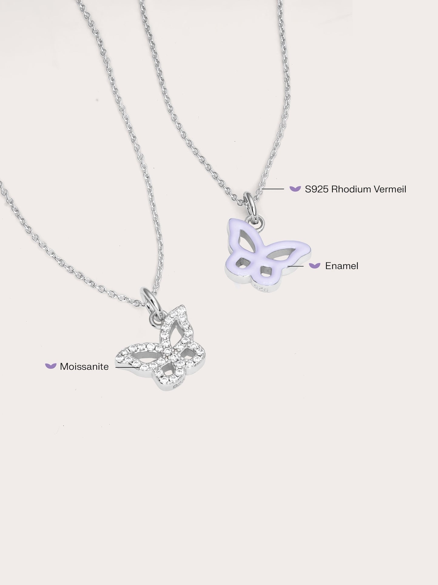 Purple Butterfly Necklace - Reversible Enamel Moissanite