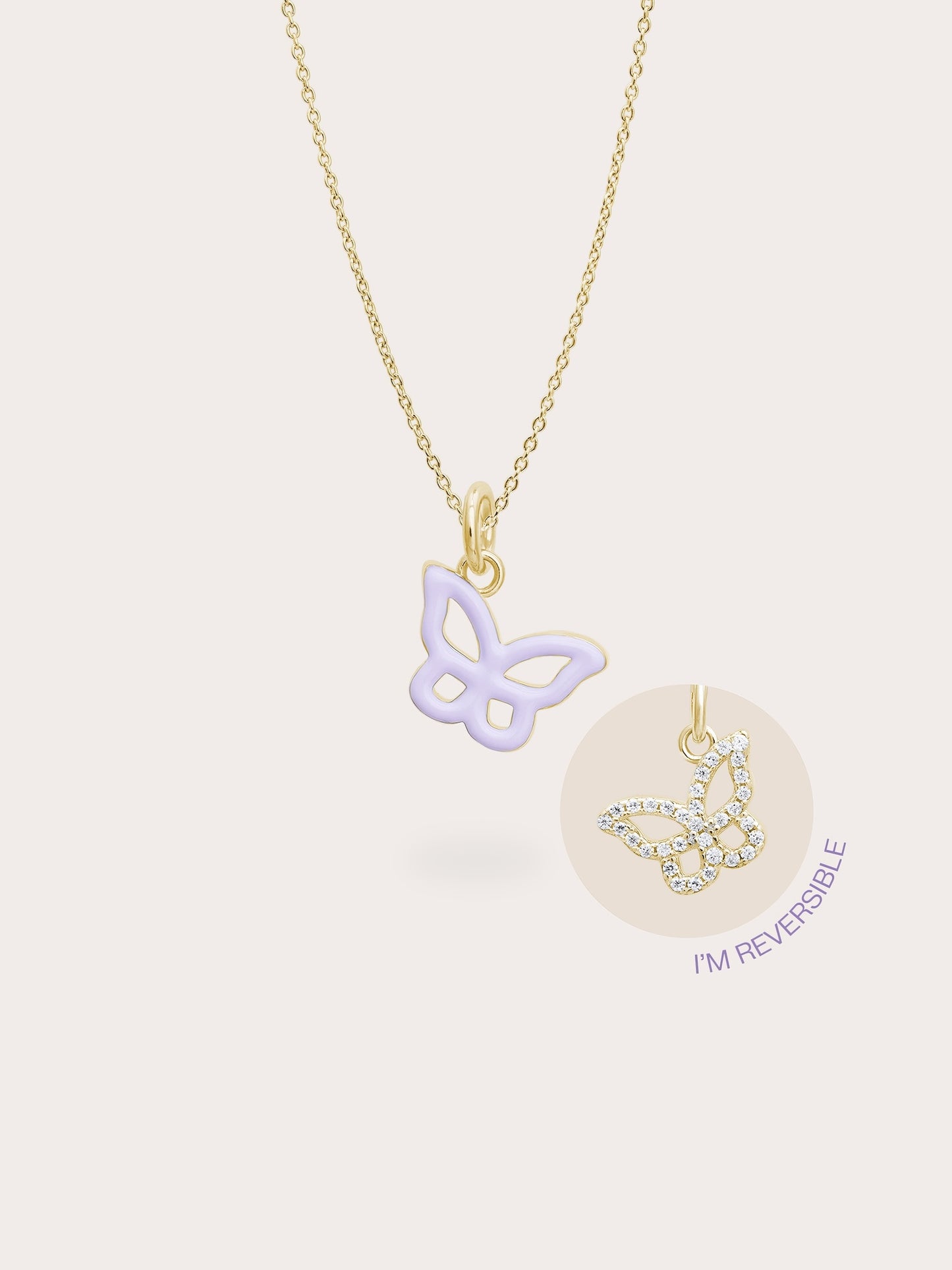 Purple Butterfly Necklace - Reversible Enamel Moissanite