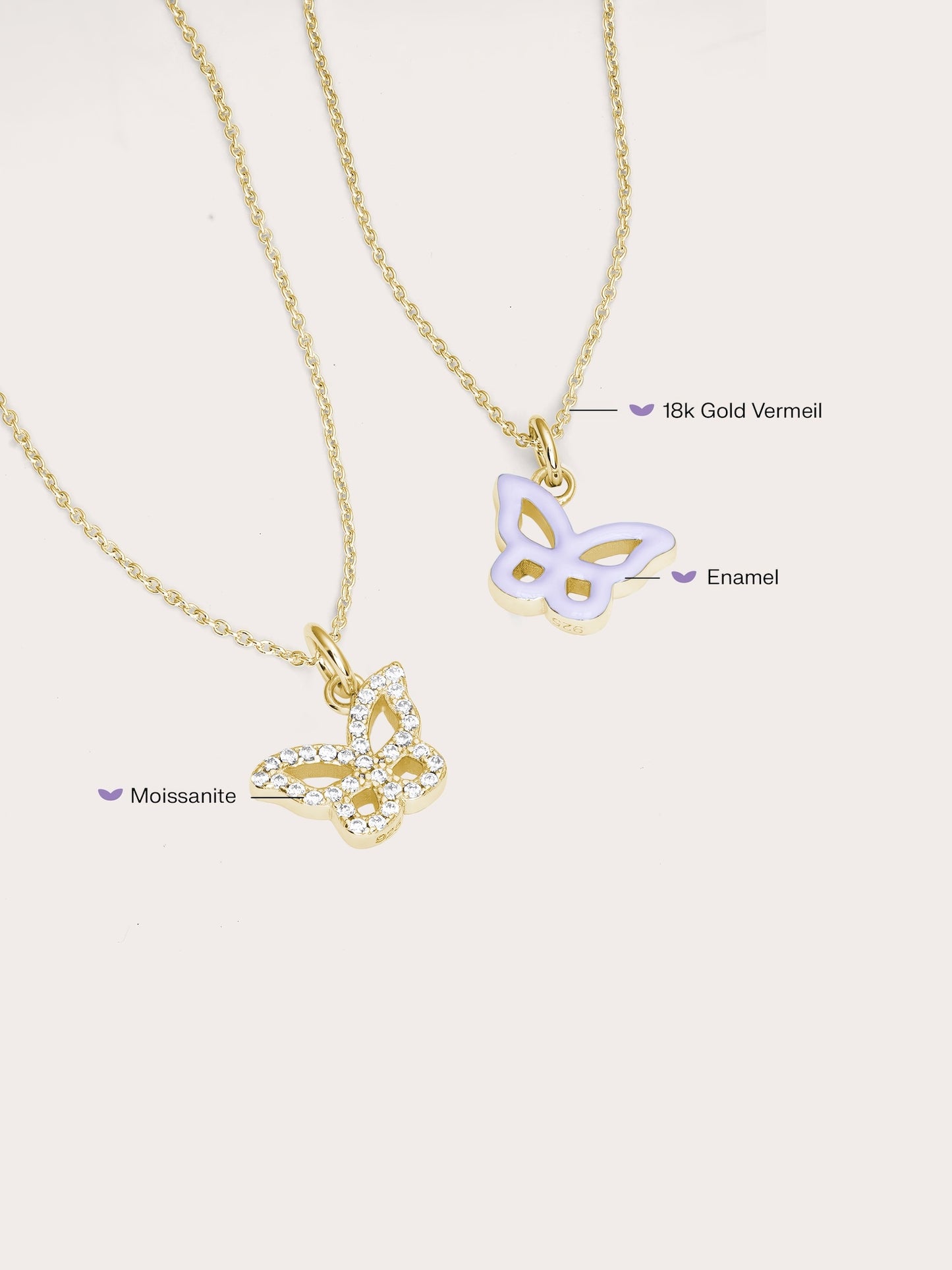 Purple Butterfly Necklace - Reversible Enamel Moissanite