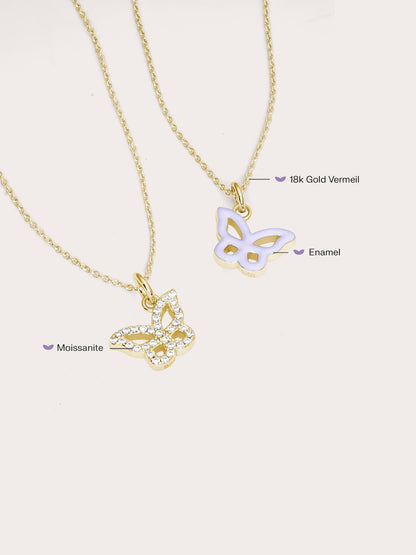 Purple Butterfly Necklace Reversible Enamel Moissanite 18K Gold (7) – Mondays Made Flower & Birthstone Jewelry Singapore