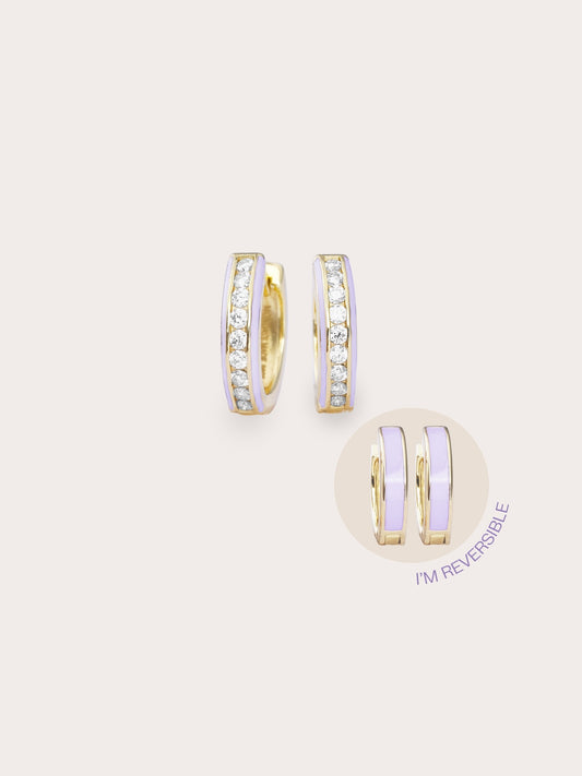 Purple Enamel Moissanite Huggie Earrings - Reversible