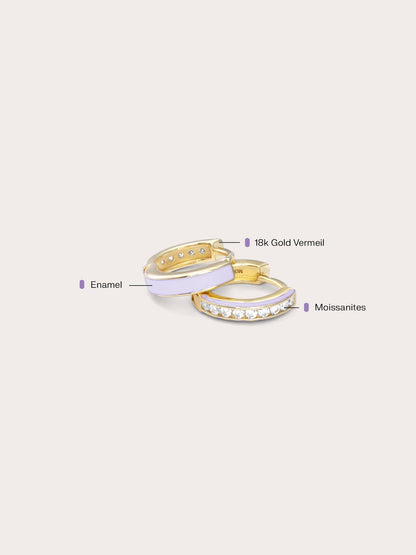 Purple Enamel Moissanite Huggie Earrings Reversible (5) – Mondays Made Flower & Birthstone Jewelry Singapore
