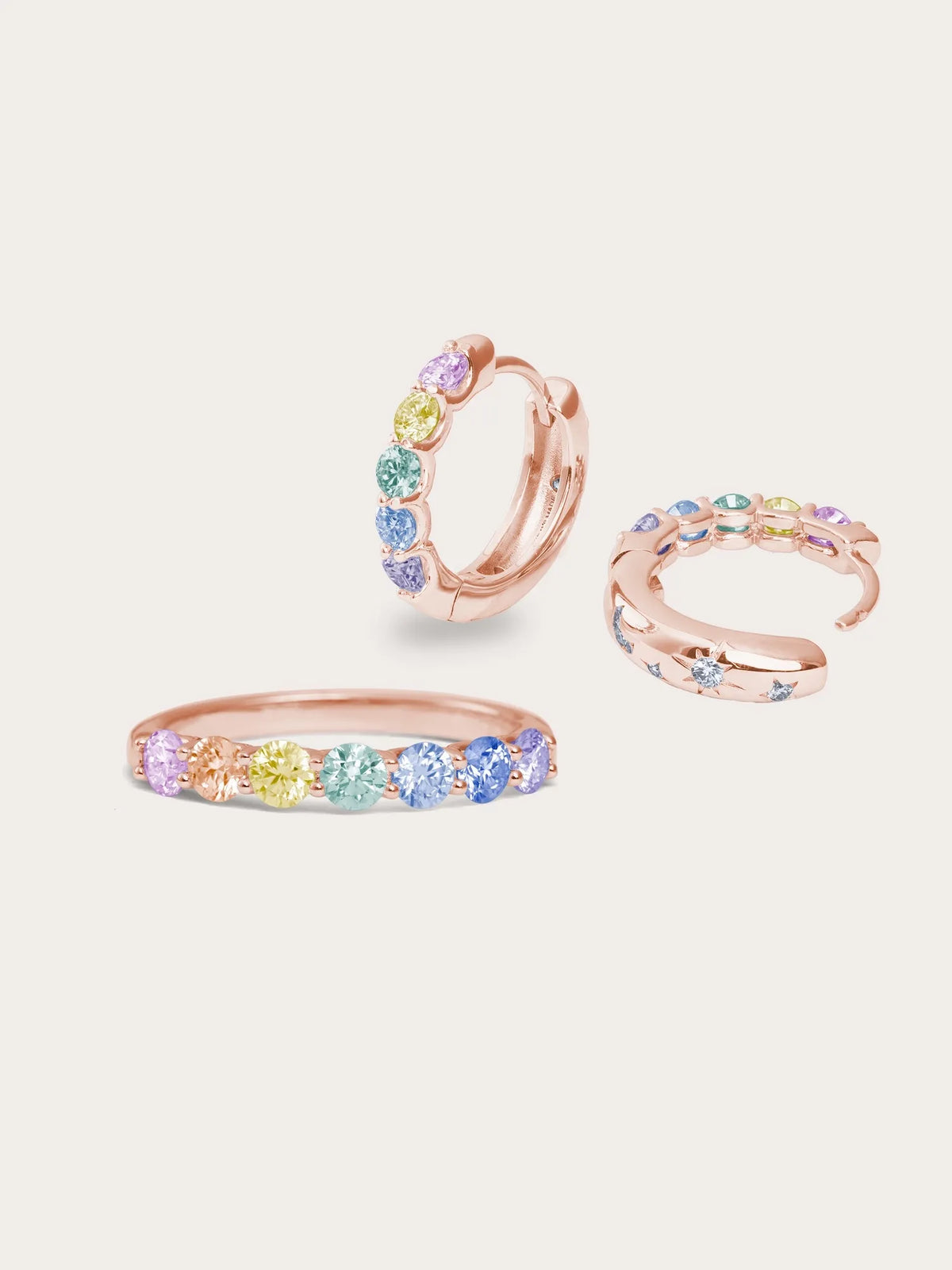 Rainbow Moissanite Ring and Earrings Set