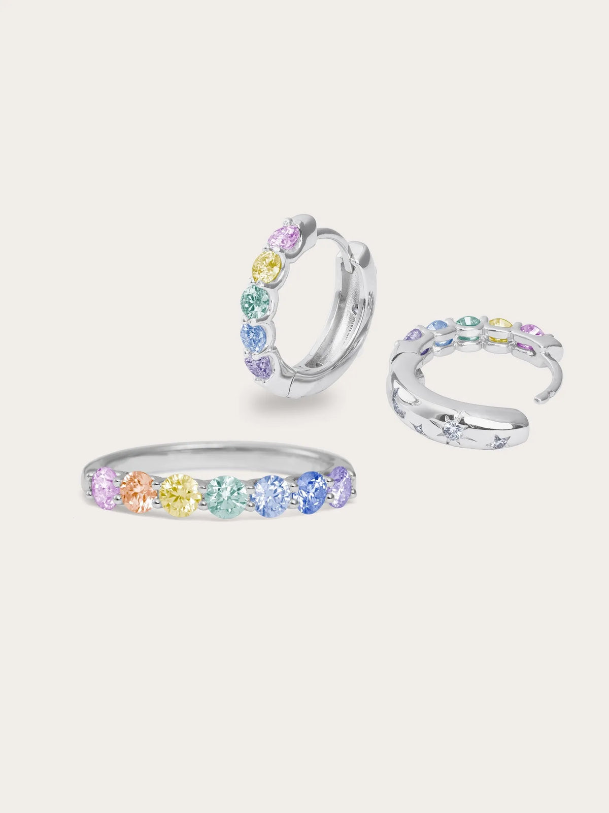 Rainbow Moissanite Ring and Earrings Set