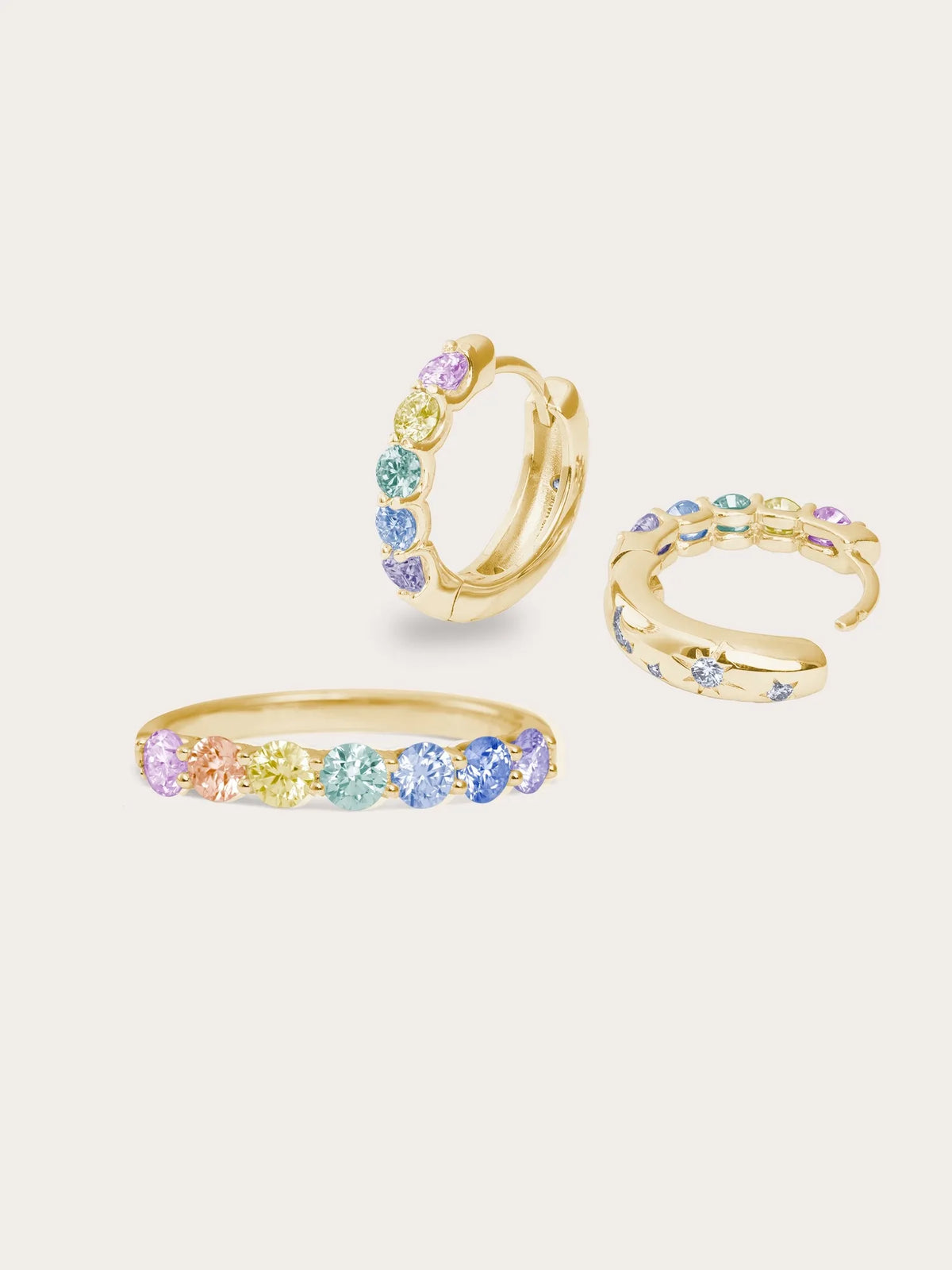 Rainbow Moissanite Ring and Earrings Set