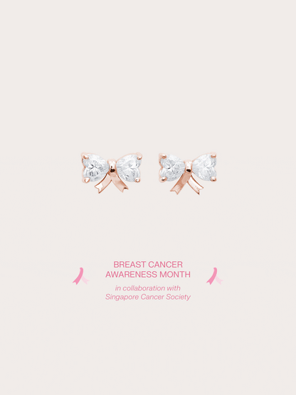 Ribbon Bow Heart Moissanite Dangle Earrings 18K Rose Gold (7) – Mondays Made Flower & Birthstone Jewelry Singapore