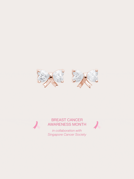 Ribbon Bow Heart Moissanite Dangle Earrings 18K Rose Gold (7) – Mondays Made Flower & Birthstone Jewelry Singapore