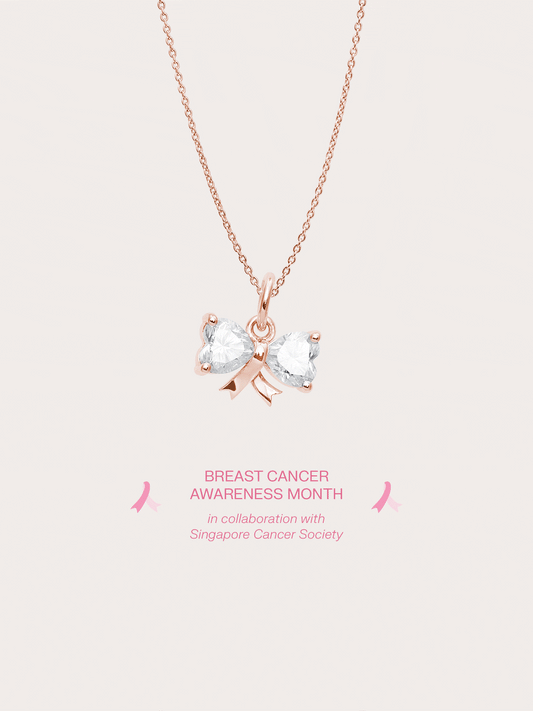 Ribbon Bow Heart Moissanite Necklace 18K Rose Gold (4) – Mondays Made Flower & Birthstone Jewelry Singapore
