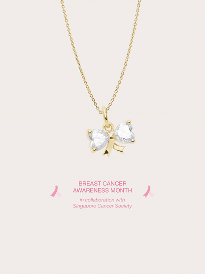 Ribbon Bow Heart Moissanite Necklace 18K Gold (4) – Mondays Made Flower & Birthstone Jewelry Singapore