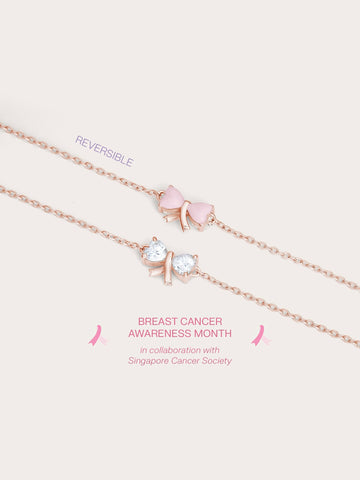 Ribbon Bow Heart Moissanite Bracelet 18K Rose Gold (1) – Mondays Made Flower & Birthstone Jewelry Singapore