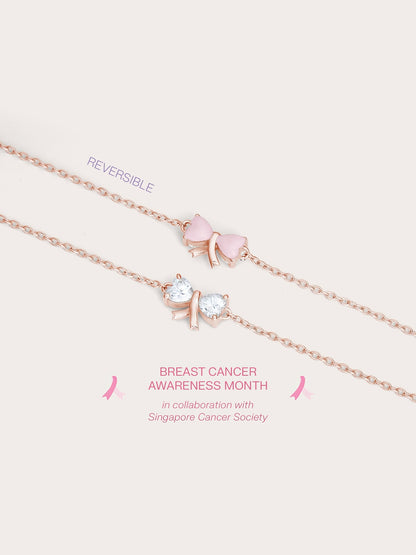 Ribbon Bow Heart Moissanite Bracelet 18K Rose Gold (1) – Mondays Made Flower & Birthstone Jewelry Singapore