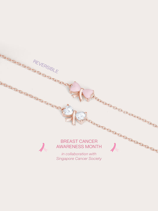 Ribbon Bow Heart Moissanite Bracelet - Reversible