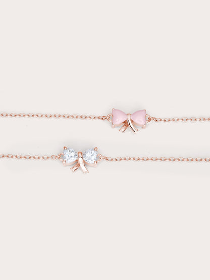 Ribbon Bow Heart Moissanite Bracelet 18K Rose Gold (2) – Mondays Made Flower & Birthstone Jewelry Singapore