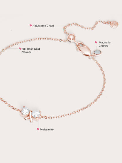 Ribbon Bow Heart Moissanite Bracelet 18K Rose Gold M – Mondays Made Flower & Birthstone Jewelry Singapore