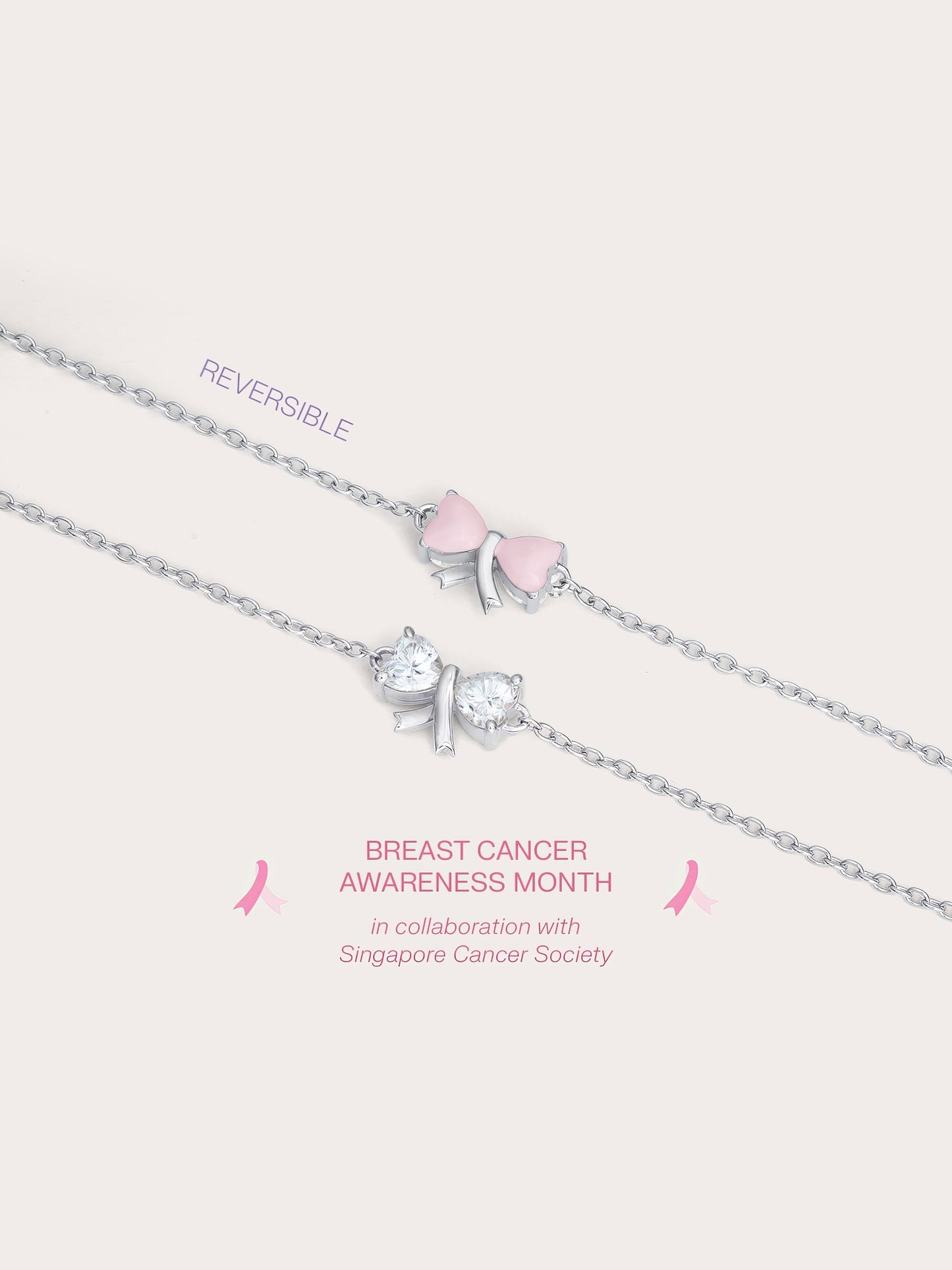 Ribbon Bow Heart Moissanite Bracelet - Reversible