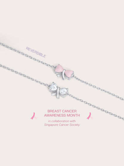 Ribbon Bow Heart Moissanite Bracelet S925 Silver Rhodium (1) – Mondays Made Flower & Birthstone Jewelry Singapore