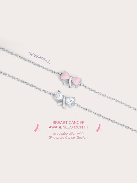 Ribbon Bow Heart Moissanite Bracelet S925 Silver Rhodium (1) – Mondays Made Flower & Birthstone Jewelry Singapore