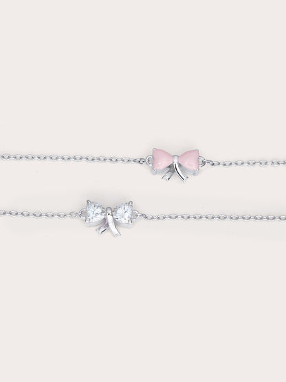Ribbon Bow Heart Moissanite Bracelet S925 Silver Rhodium (2) – Mondays Made Flower & Birthstone Jewelry Singapore
