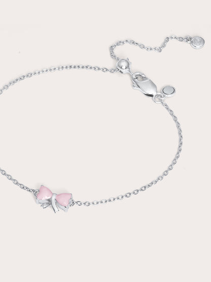 Ribbon Bow Heart Moissanite Bracelet S925 Silver Rhodium (3) – Mondays Made Flower & Birthstone Jewelry Singapore