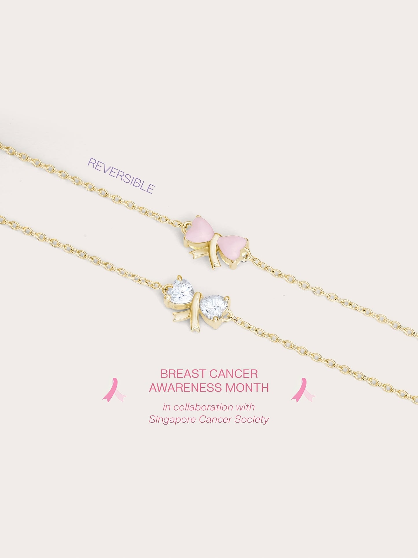Ribbon Bow Heart Moissanite Bracelet - Reversible
