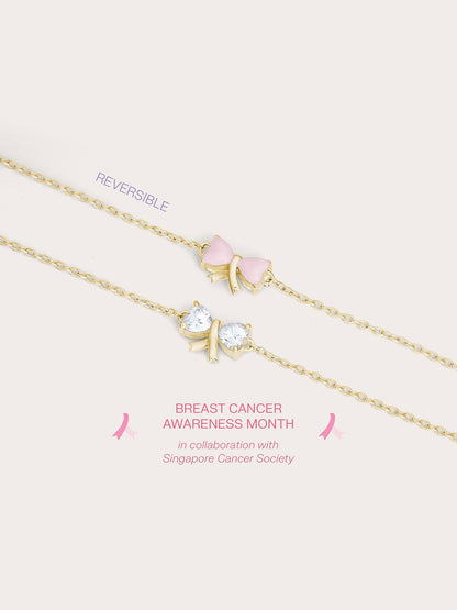 Ribbon Bow Heart Moissanite Bracelet 18K Gold (1) – Mondays Made Flower & Birthstone Jewelry Singapore