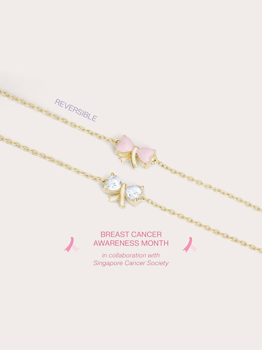 Ribbon Bow Heart Moissanite Bracelet 18K Gold (1) – Mondays Made Flower & Birthstone Jewelry Singapore