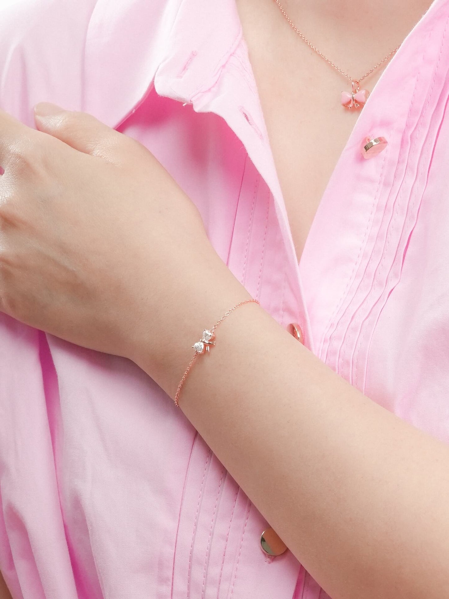 Ribbon Bow Heart Moissanite Bracelet - Reversible