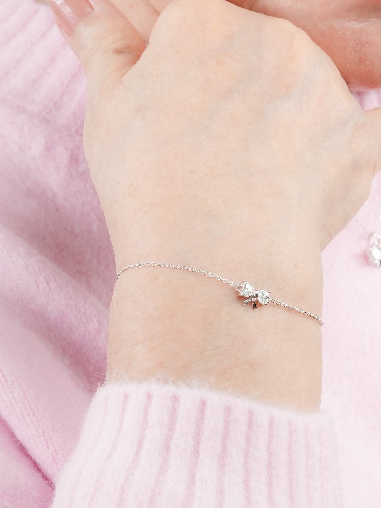 Ribbon Bow Heart Moissanite Bracelet - Reversible