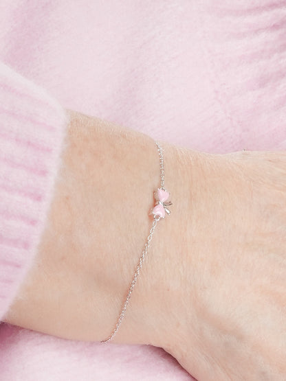 Ribbon Bow Heart Moissanite Bracelet Reversible S925 Silver Rhodium (5) – Mondays Made Flower & Birthstone Jewelry Singapore