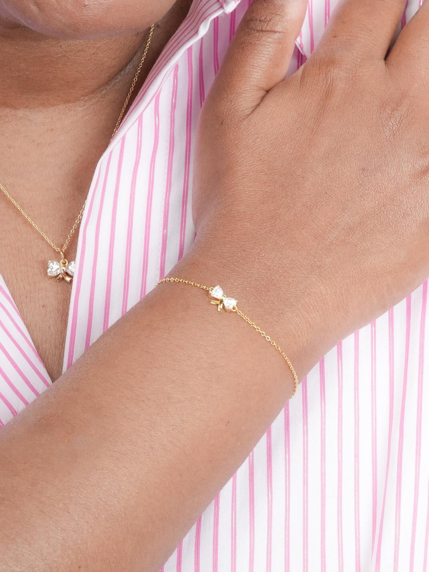 Ribbon Bow Heart Moissanite Bracelet - Reversible