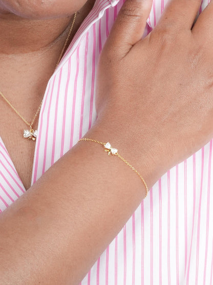 Ribbon Bow Heart Moissanite Bracelet Reversible 18K Gold (4) – Mondays Made Flower & Birthstone Jewelry Singapore