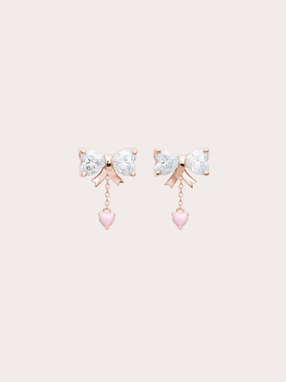 Ribbon Bow Heart Moissanite Dangle Earrings 18K Rose Gold Dangle – Mondays Made Flower & Birthstone Jewelry Singapore