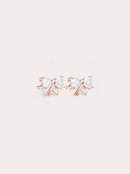 Ribbon Bow Heart Moissanite Dangle Earrings 18K Rose Gold (1) – Mondays Made Flower & Birthstone Jewelry Singapore