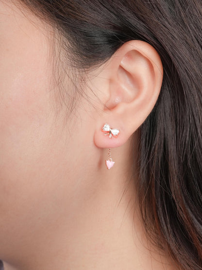 Ribbon Bow Heart Moissanite Dangle Earrings 18K Rose Gold (3) – Mondays Made Flower & Birthstone Jewelry Singapore