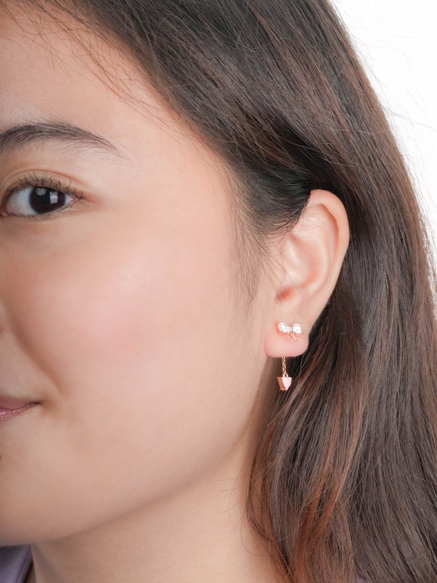 Ribbon Bow Heart Moissanite Dangle Earrings