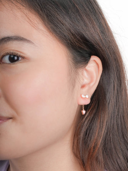Ribbon Bow Heart Moissanite Dangle Earrings 18K Rose Gold (4) – Mondays Made Flower & Birthstone Jewelry Singapore