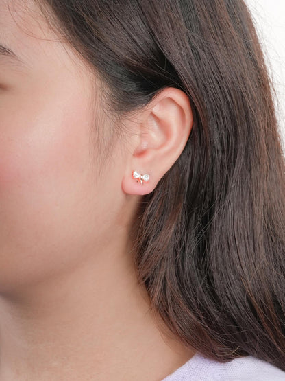 Ribbon Bow Heart Moissanite Dangle Earrings 18K Rose Gold (6) – Mondays Made Flower & Birthstone Jewelry Singapore