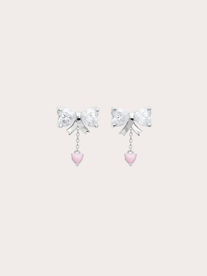 Ribbon Bow Heart Moissanite Dangle Earrings S925 Silver Rhodium Dangle – Mondays Made Flower & Birthstone Jewelry Singapore