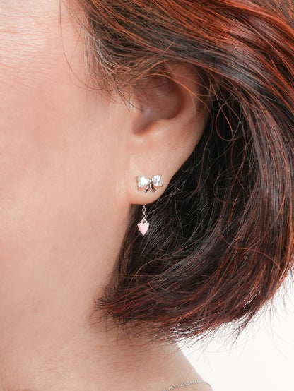 Ribbon Bow Heart Moissanite Dangle Earrings S925 Silver Rhodium (4) – Mondays Made Flower & Birthstone Jewelry Singapore